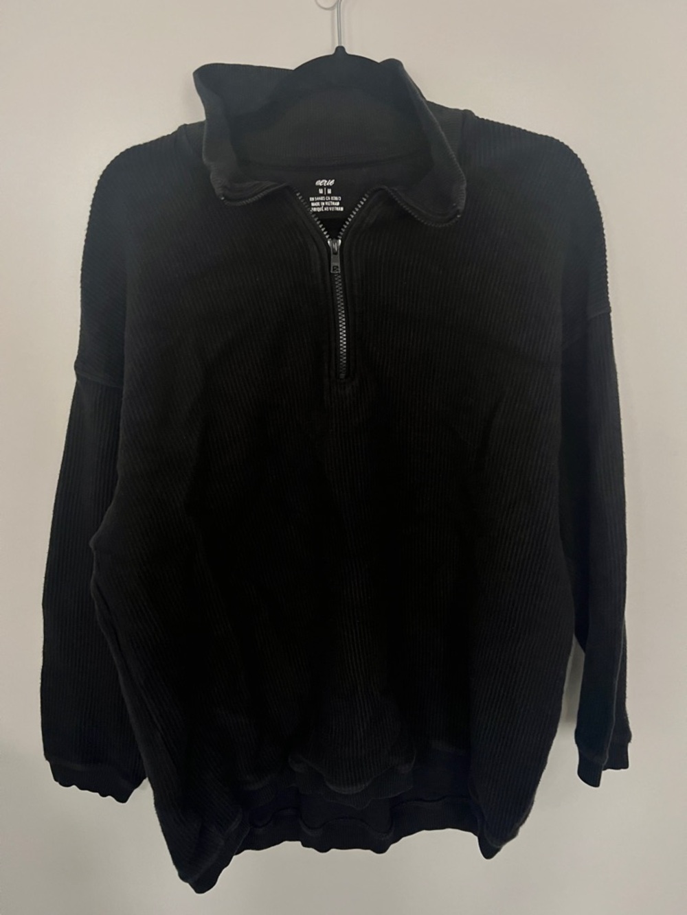 aerie Black Ribbed Half-Zip Sweater